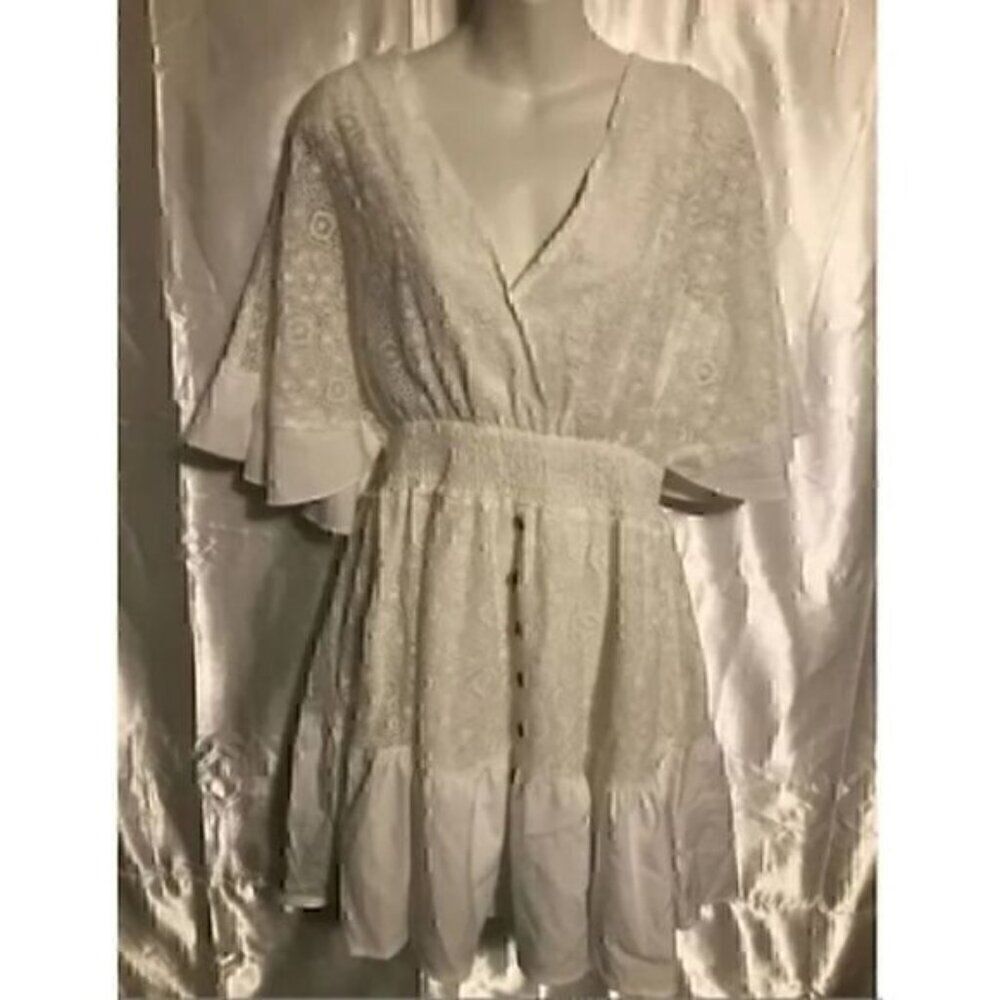Casual Lace Patchwork Batwing Sleeve V Neck Fashion Summer Loose Dress L - Picture 7 of 8